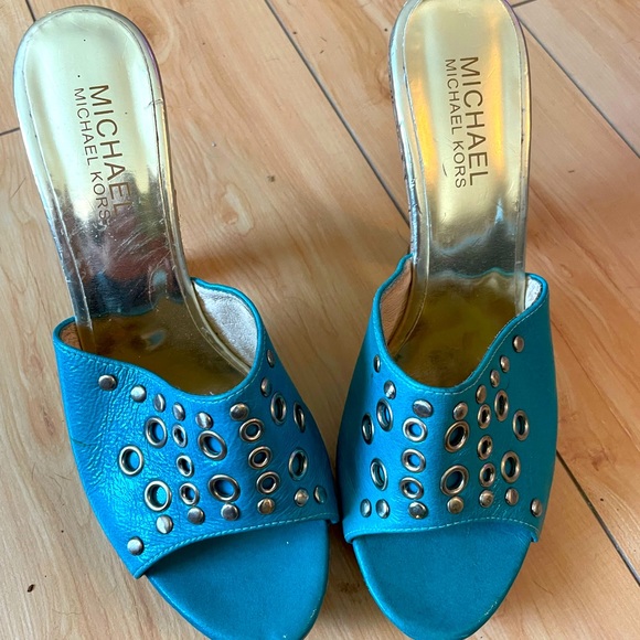 EUC MICHAEL Michael Kors Mule Tuquoise Platforms, S 6 - Picture 1 of 8